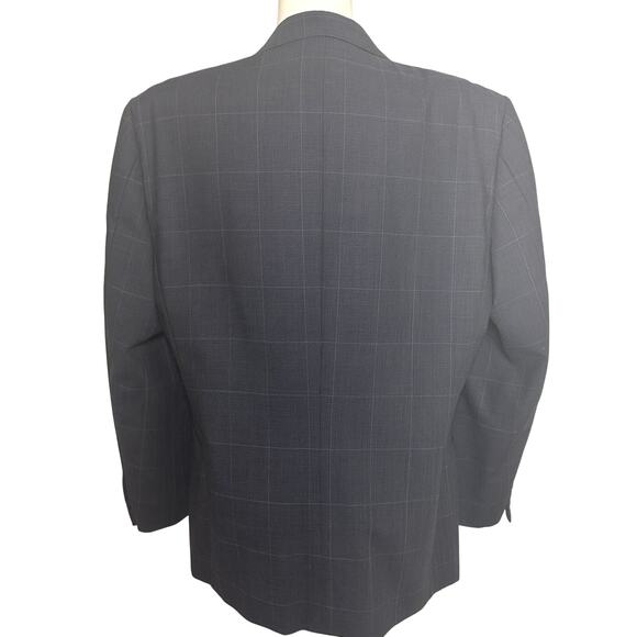 Vtg. VALENTINO Uomo Men’s Suit Jacket Blazer 42 S 100% Virgin Wool Navy Plaid - Picture 2 of 7